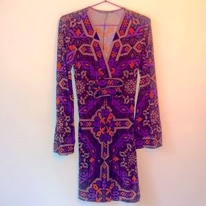 Hale Bob 100% silk retro long-sleeve mini-dress, sz small